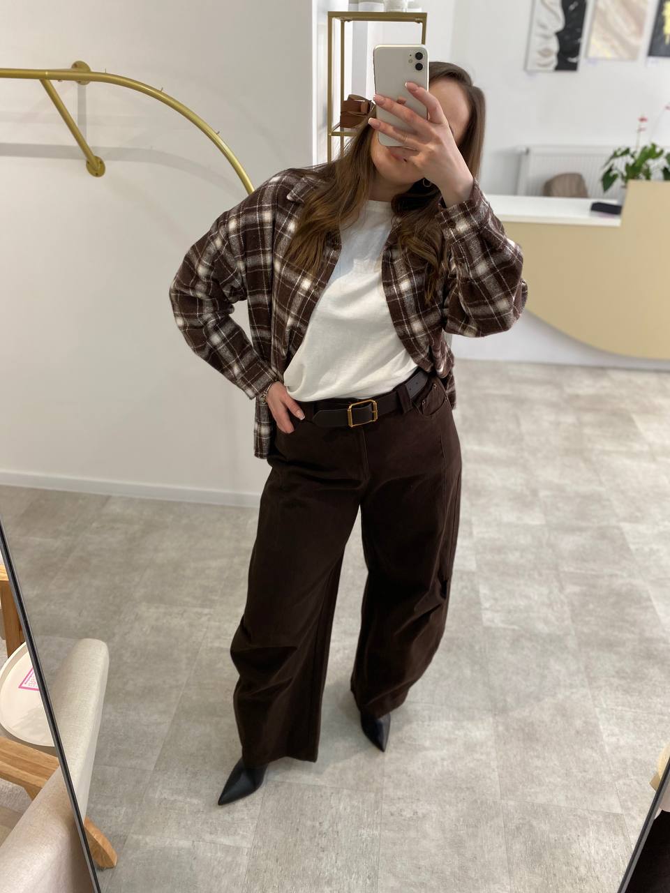 Damen Karierte Oversize Hemdbluse – Cozy Flanell Look in Braun