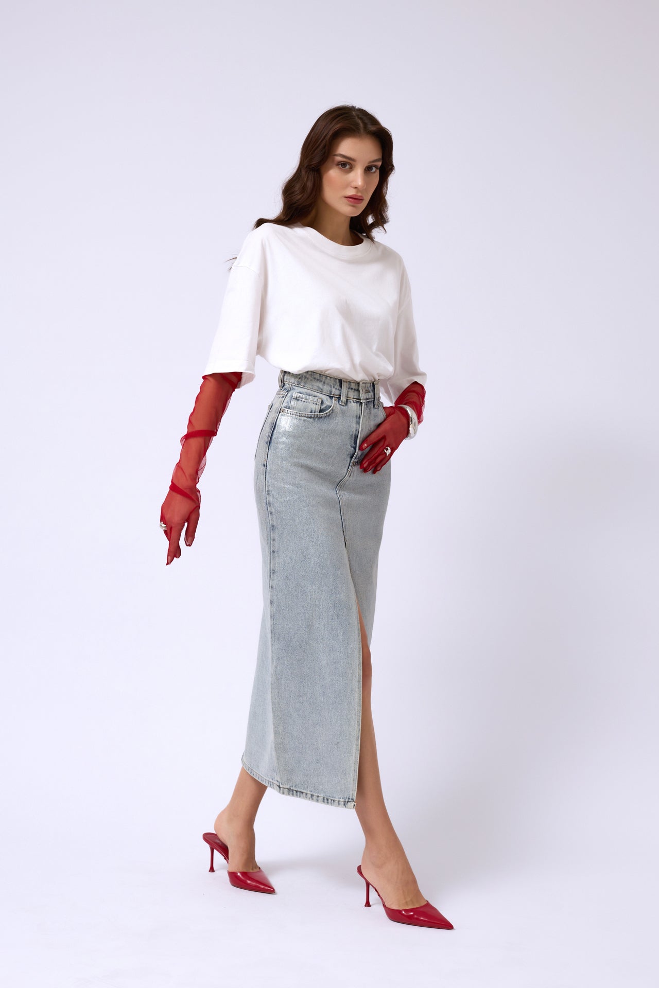 Denim Midirock mit Frontschlitz