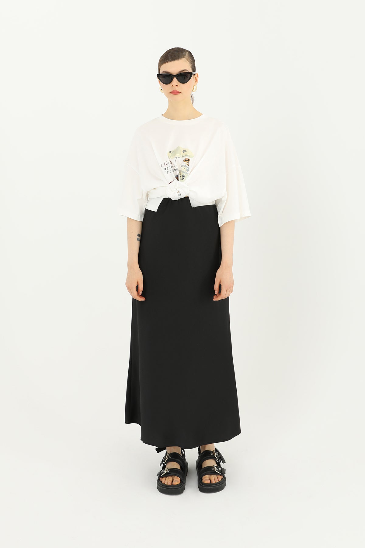 Damen Satinrock – Eleganter Maxi Rock in Schwarz
