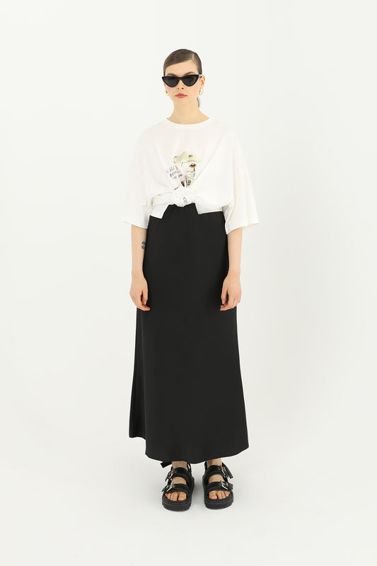 Damen Satinrock – Eleganter Maxi Rock in Schwarz