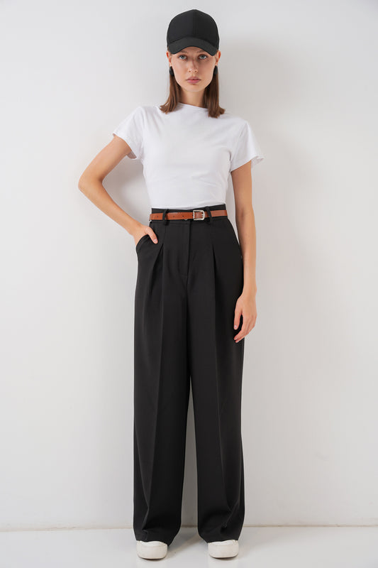 Damen Stoffhose – Elegante Wide Leg Hose in Schwarz
