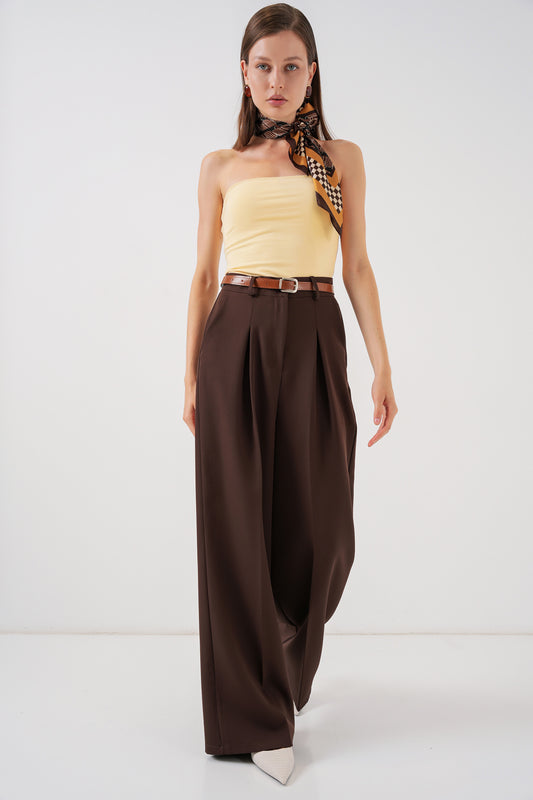 Damen Stoffhose – Elegante Wide Leg Hose in Schwarz