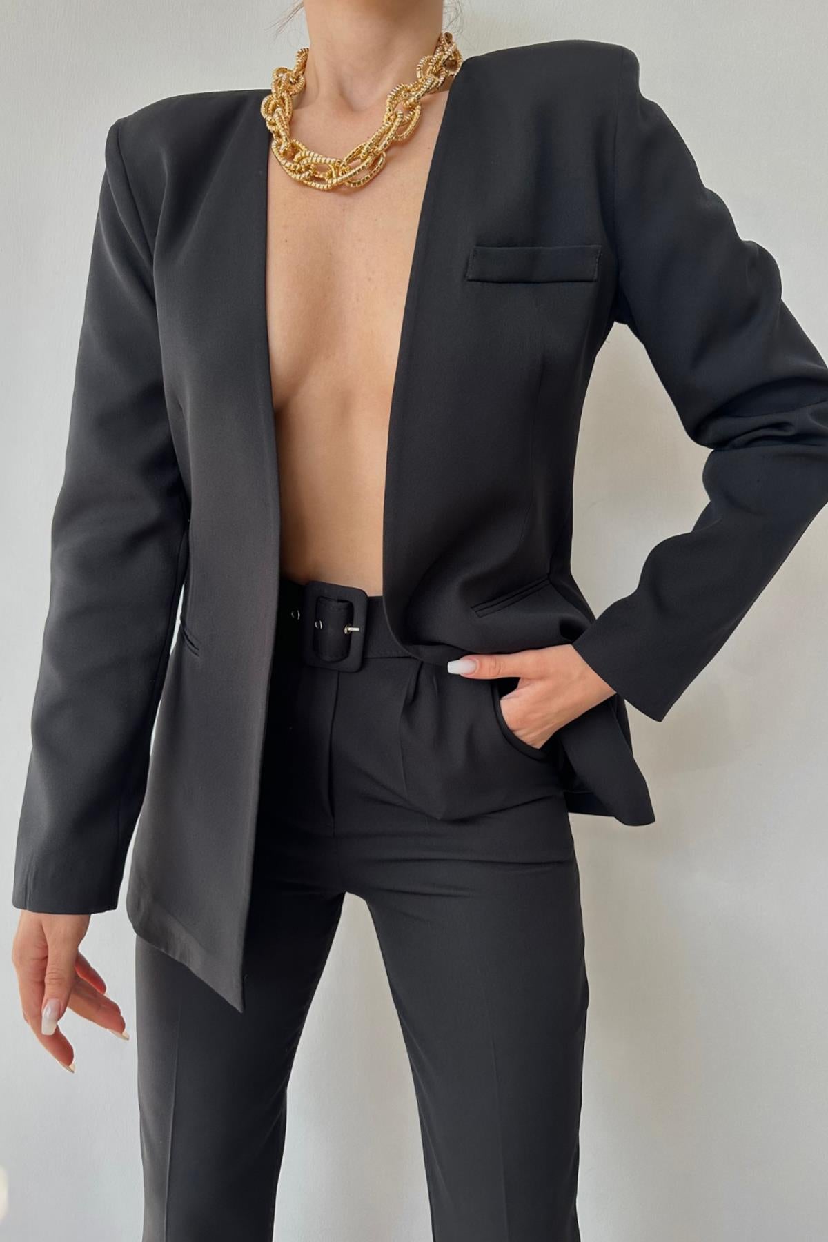 Damen Blazer Set – Elegantes Zweiteiler Set in Schwarz