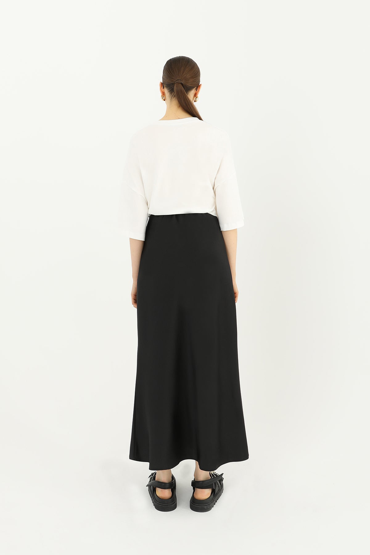 Damen Satinrock – Eleganter Maxi Rock in Schwarz
