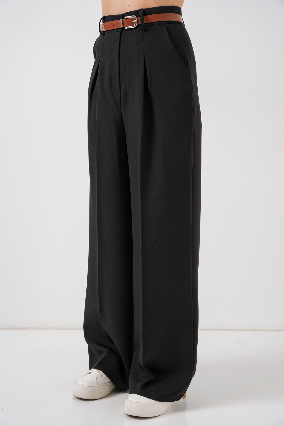 Damen Stoffhose – Elegante Wide Leg Hose in Schwarz