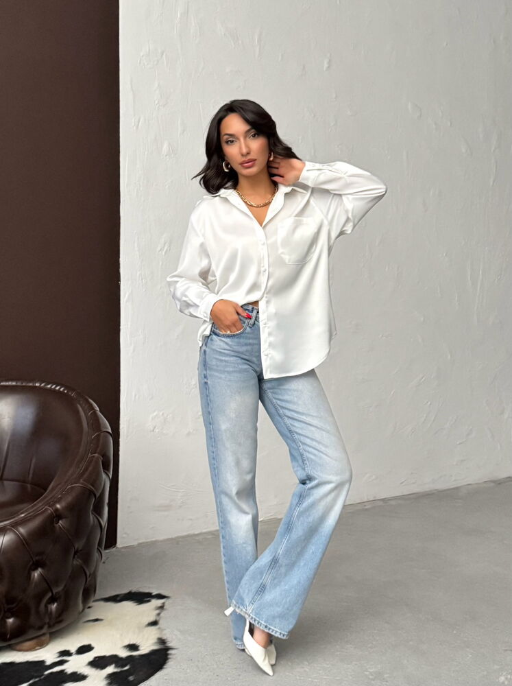 Damen Satinbluse – Elegante Oversize Bluse in Weiß