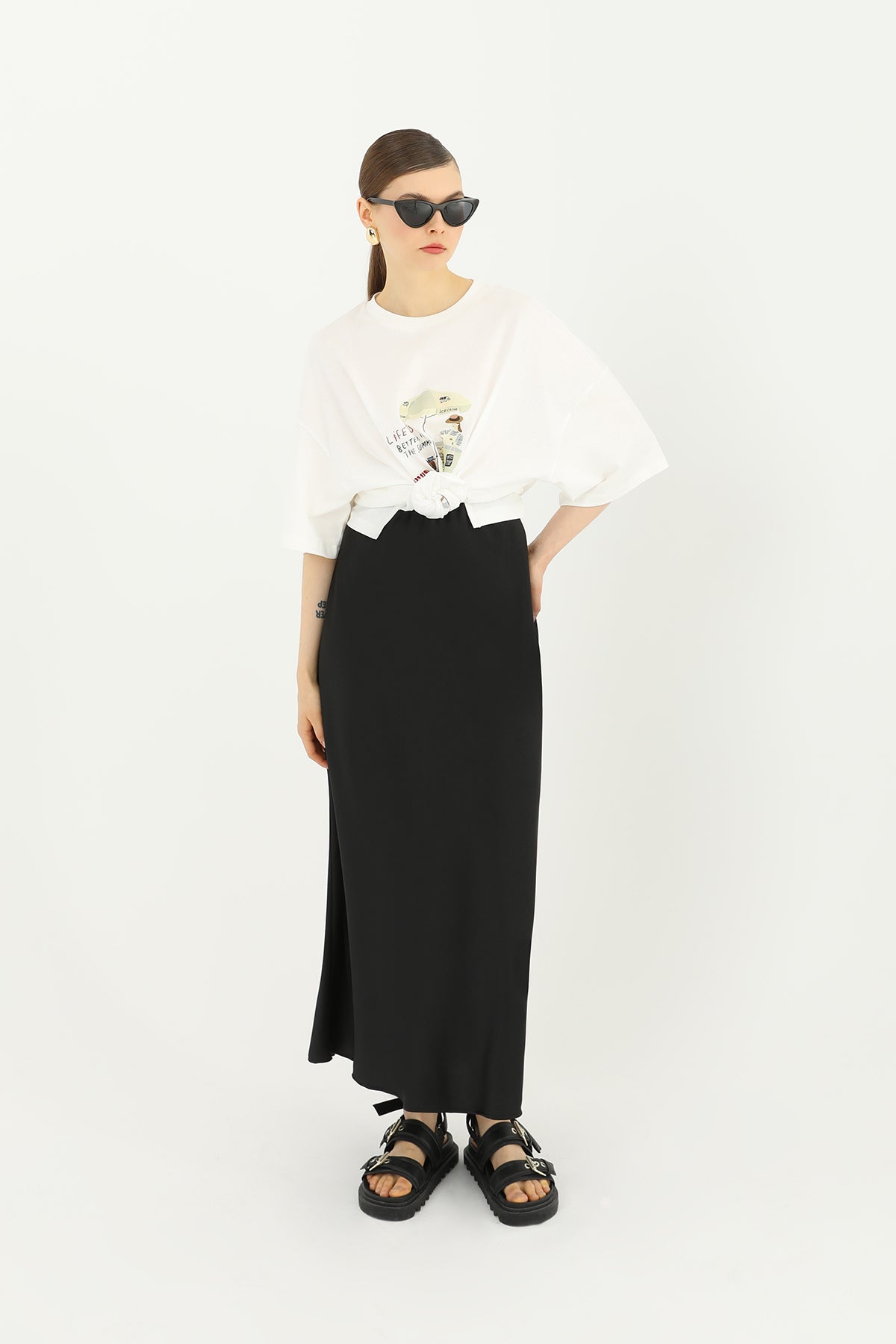Damen Satinrock – Eleganter Maxi Rock in Schwarz