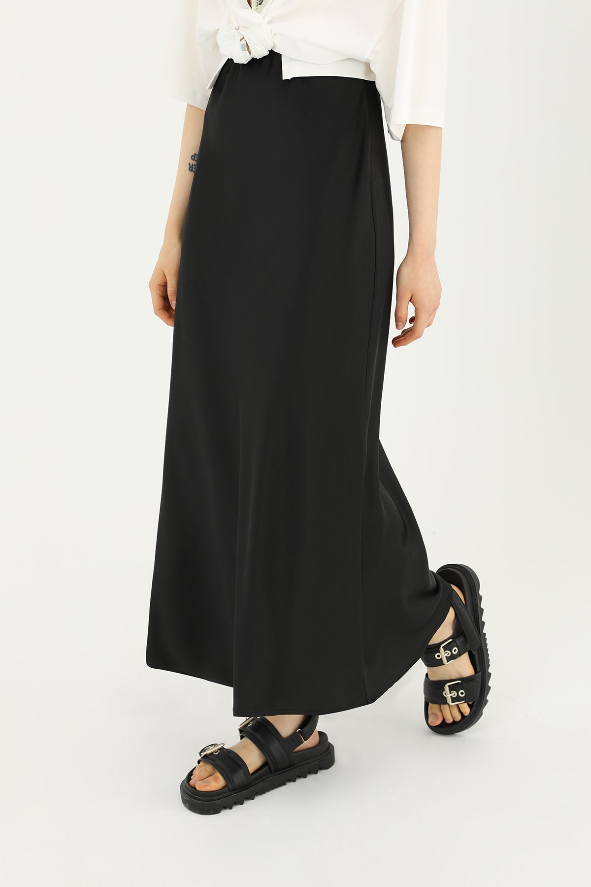 Damen Satinrock – Eleganter Maxi Rock in Schwarz