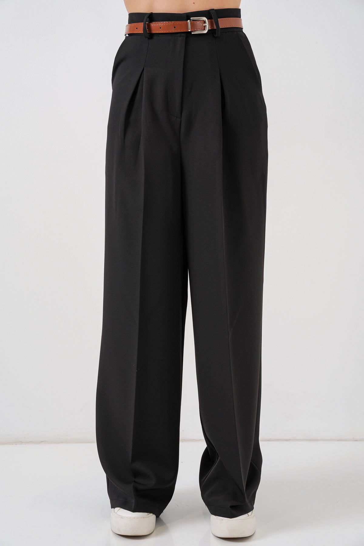 Damen Stoffhose – Elegante Wide Leg Hose in Schwarz
