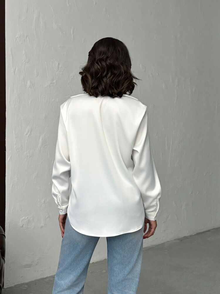 Damen Satinbluse – Elegante Oversize Bluse in Weiß