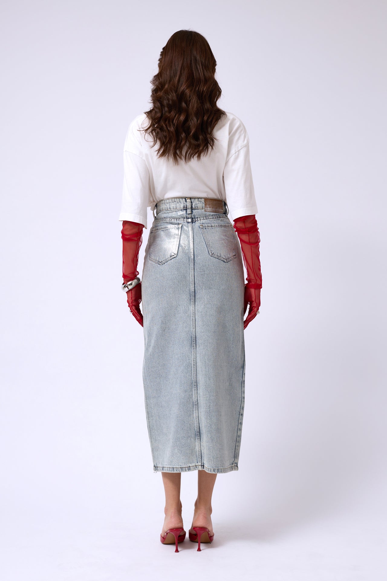 Denim Midirock mit Frontschlitz