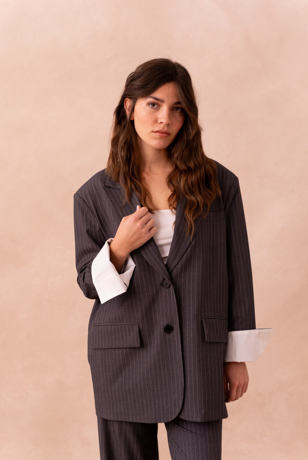 Damen Zweiteiler – Oversize Blazer & Stoffhose mit Nadelstreifen