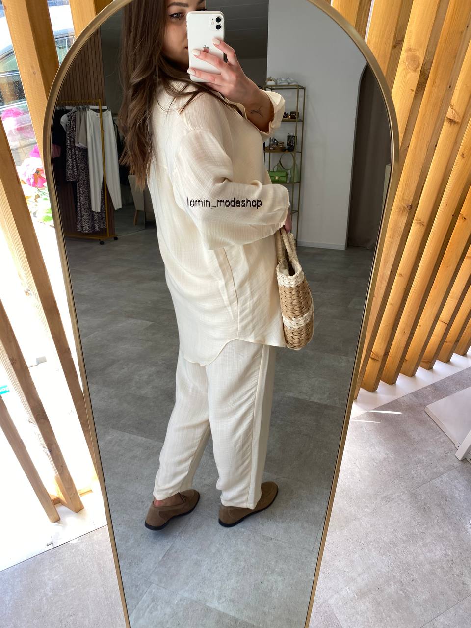 Baumwoll-Zweiteiler Damen | Hemd & Hose im Leinenlook