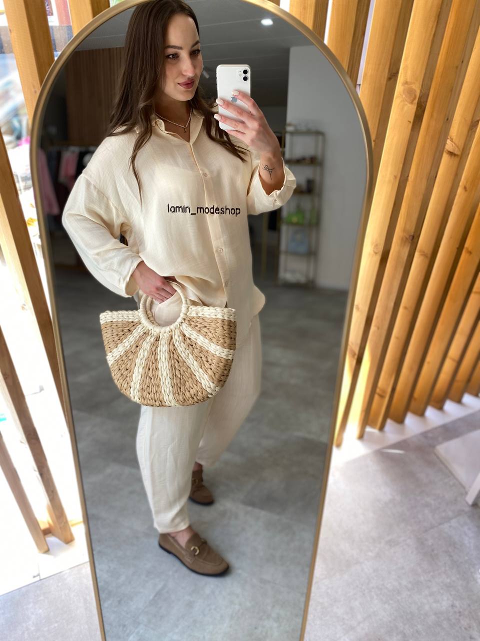 Baumwoll-Zweiteiler Damen | Hemd & Hose im Leinenlook