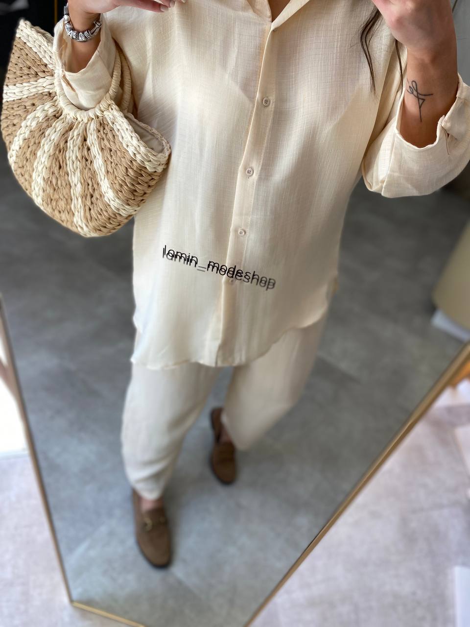 Baumwoll-Zweiteiler Damen | Hemd & Hose im Leinenlook
