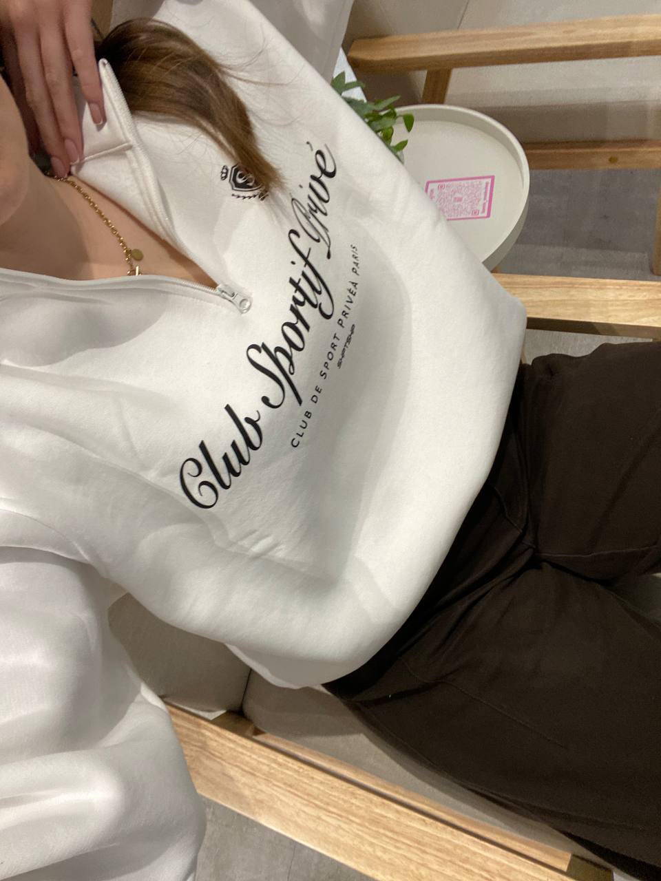 Damen Hoodie mit Reißverschluss – Weißer Oversize Sweater