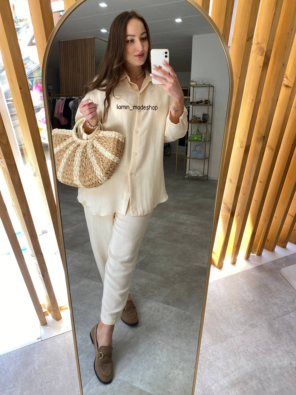 Baumwoll-Zweiteiler Damen | Hemd & Hose im Leinenlook