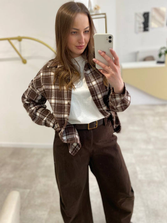 Damen Karierte Oversize Hemdbluse – Cozy Flanell Look in Braun
