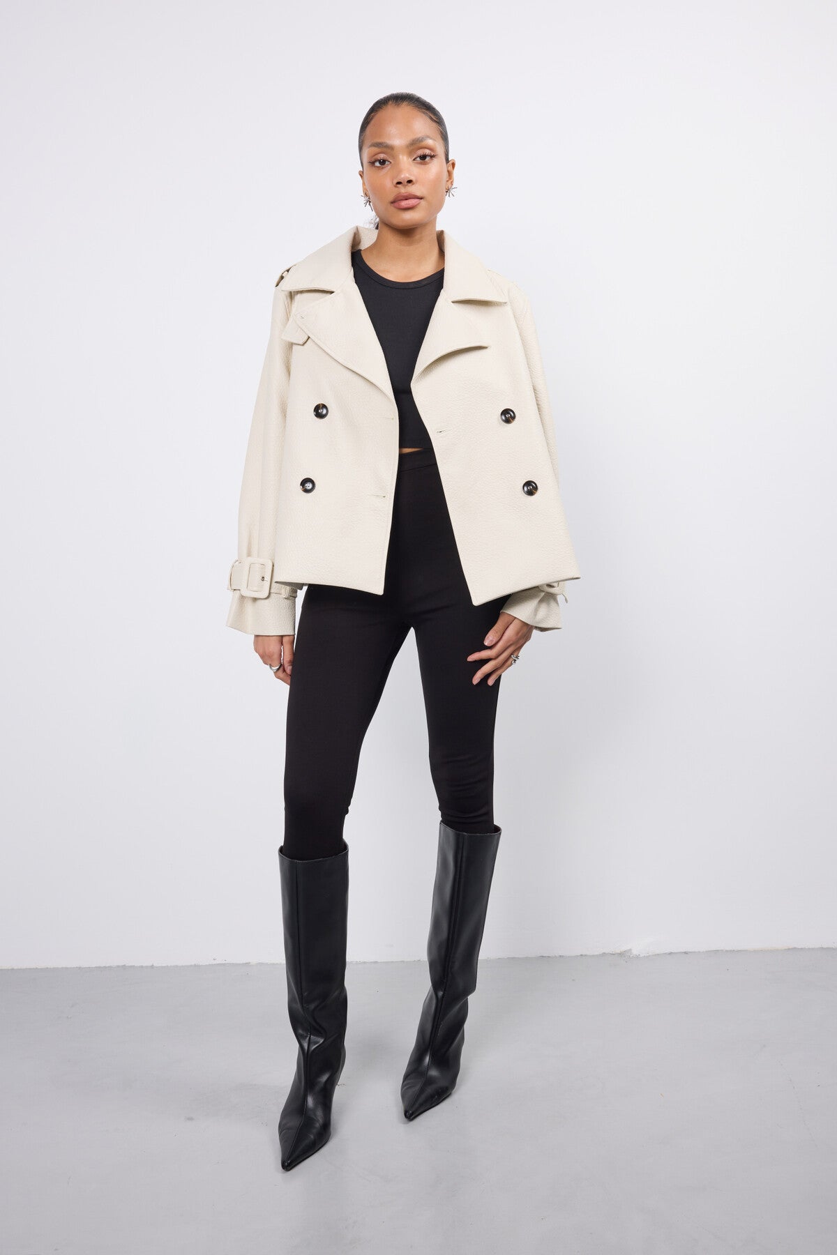 Kunstleder-Jacke mit doppelreihigem Verschluss