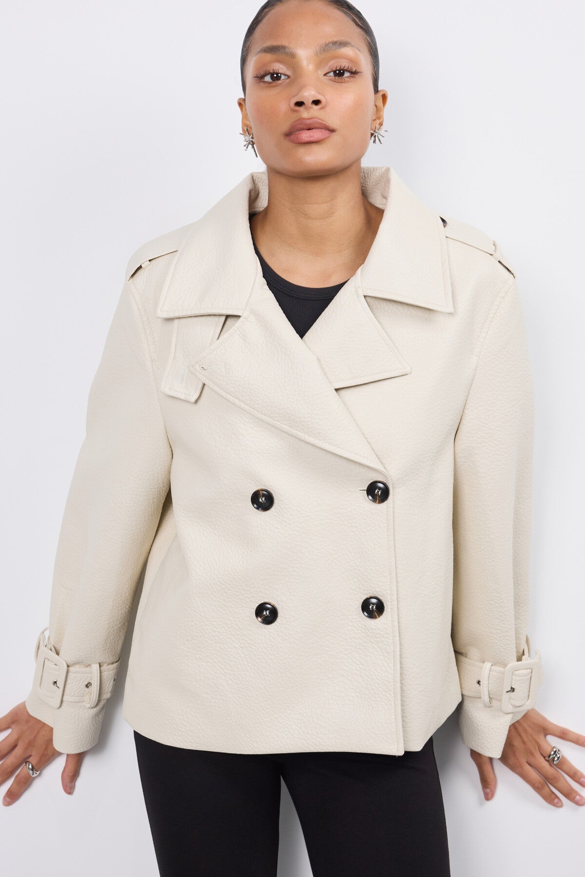 Kunstleder-Jacke mit doppelreihigem Verschluss