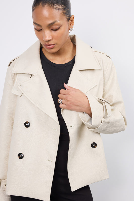 Kunstleder-Jacke mit doppelreihigem Verschluss