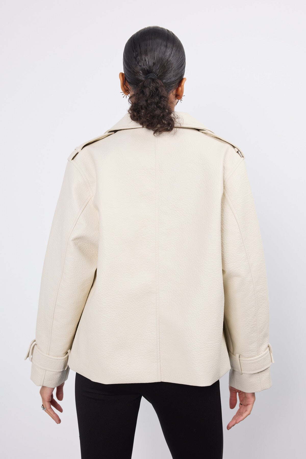 Kunstleder-Jacke mit doppelreihigem Verschluss