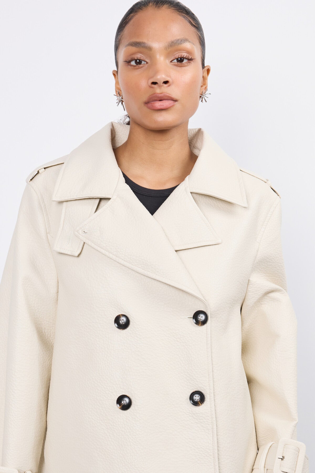 Kunstleder-Jacke mit doppelreihigem Verschluss